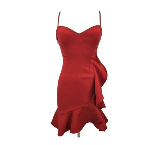 New Likely Laverna Ruffle Dress Womens 00 Red Mini Cocktail - Picture 3 of 8